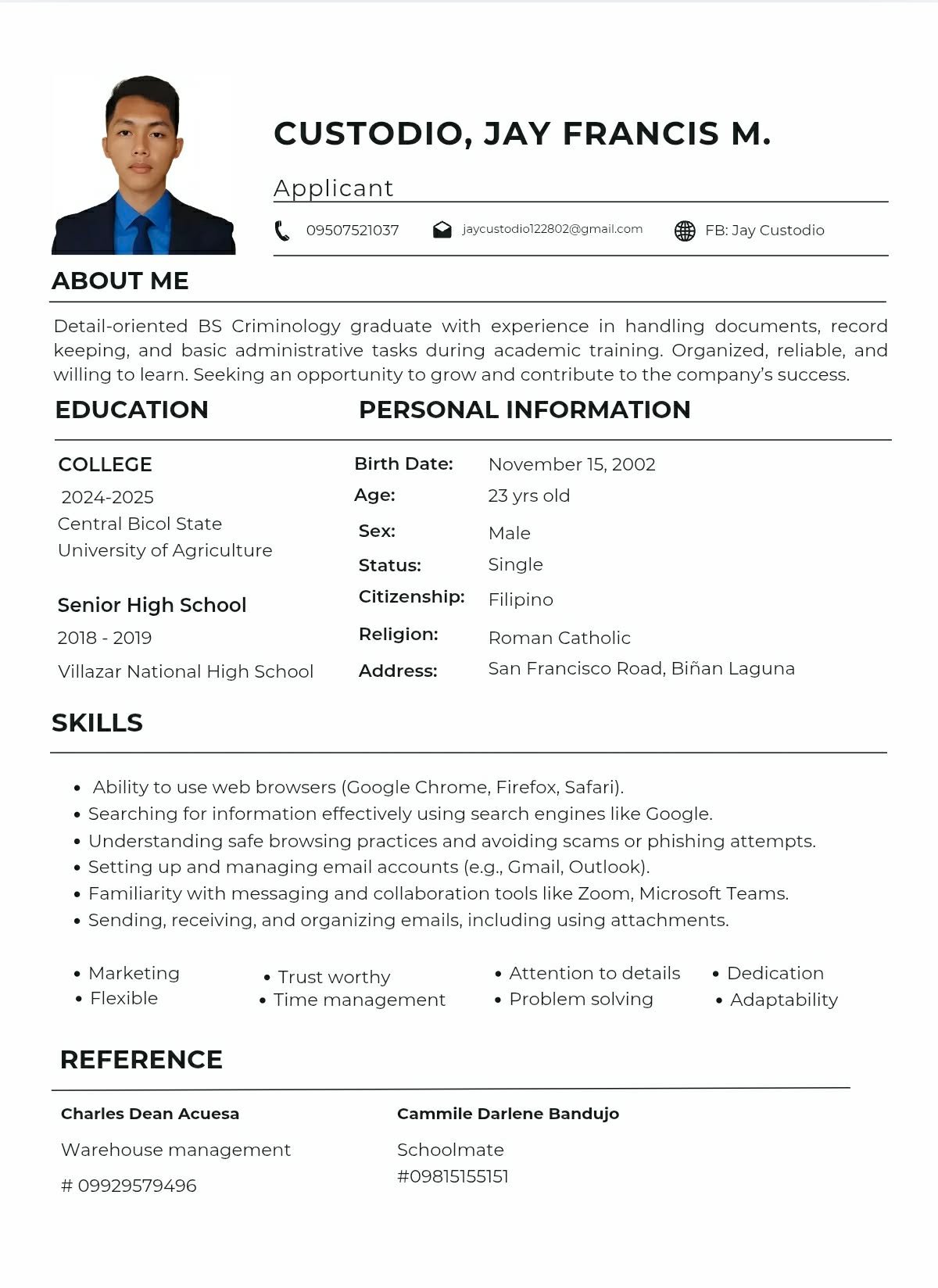 JAY FRANCIS MAQUISO CUSTODIO